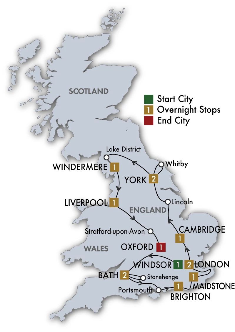 14 Day English Odyssey Itinerary Map