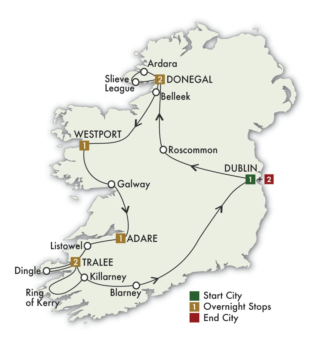 10 Day Ireland's Wild Atlantic Way Self-Drive Itinerary Map